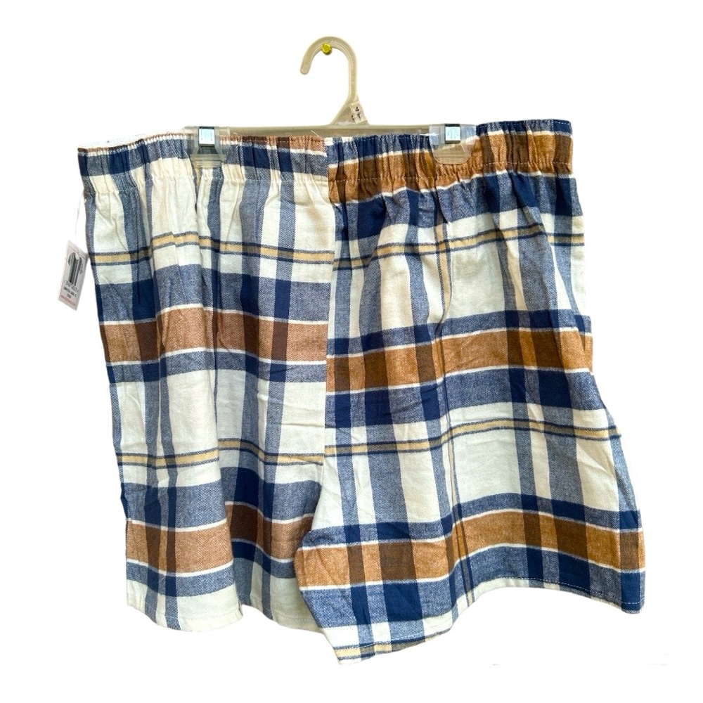White, blue, and orange flannel underwear